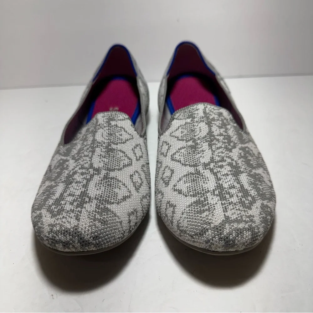 Rothy’s The Loafer Ivory Grey Snake Women's Round Toe Slip on Flats Size 9.5